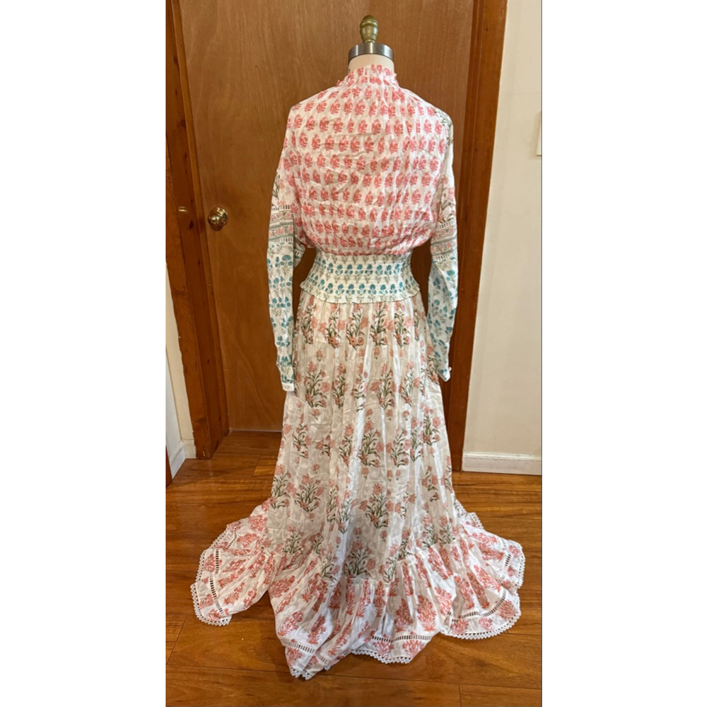 Women's HEMANT & NANDITA White Pink Floral Maxi Dress L - Picture 4 of 9